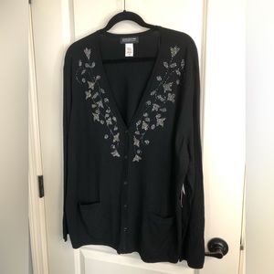 NWT! Jones New York Collection. Floral Beaded. Black Button Cardigan. 3X